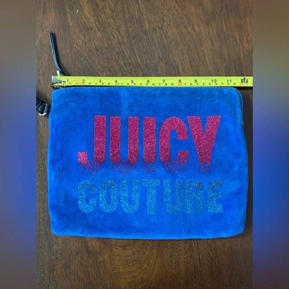 Juicy Couture Pink & Blue Glitter Shimmer Velvet Wristlet Pouch Clutch Bag